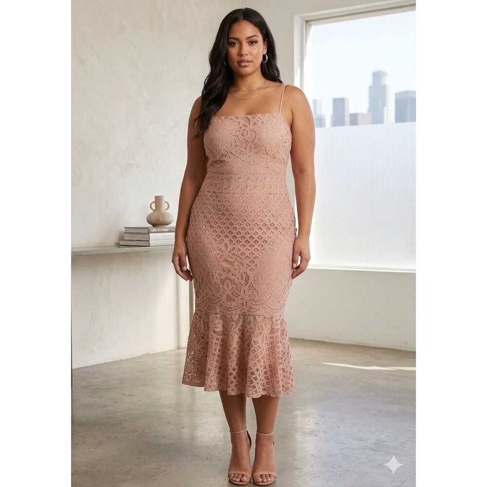 Lulu's Blush Lace Midi Dress
